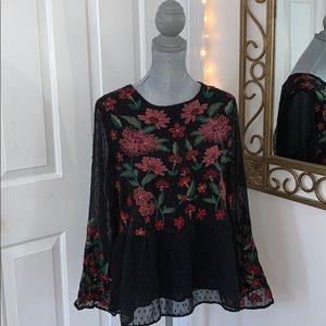 Black long sleeve floral blouse